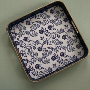 Cobalt Blue Floral Square Tray